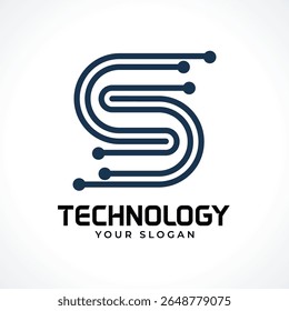 S tech, technology letter logo