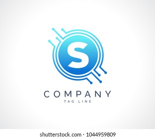 S Technology Circuit Alphabet. Logo. Simple, modern, futuristic. With Blue Gradation Color.