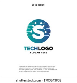 S Technology Circuit Alphabet. Logo. Einfach, modern, futuristisch. Mit Blauer Gradation Farbe.