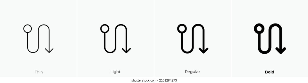 S Turn Up Icon. Thin, Light Regular And Bold Style Design Isolated On White Background