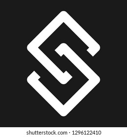 S Typography Icon Set. Square Vector. Locking Logo. White.