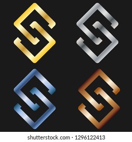 S Typography Icon Set. Square Vector. Locking Logo. Metal.