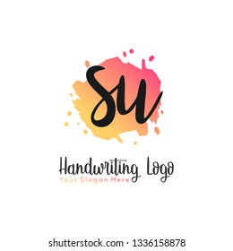 S U Initial handwriting logo vector