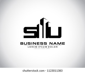 S U Initial logo concept with building template vector.