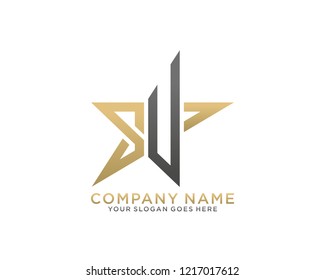 S U Initial logo concept with star template vector