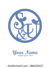 S U initial wedding decorative logo template