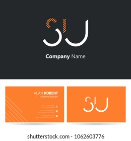 S & U joint logo stroke letter design with business card template