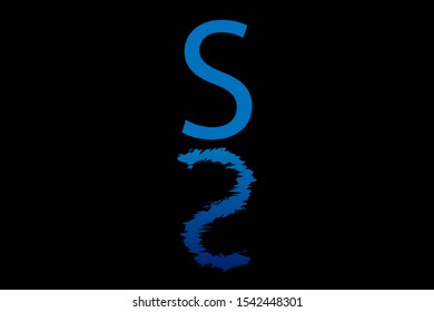 S uppercase letter with water reflection effect vector illustration. Wavy letter design for logo, emblem, label, card, company name, business or web page graphic element.