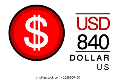 S, USD, 840, Dollar, US Banking Currency icon typography logo banner set isolated on background. Abstract concept graphic element. Collection of currency symbols ISO 4217 signs used in country