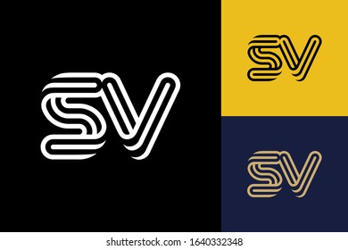 S and V combination Lines Letter Logo Creative Line Letters Design Template