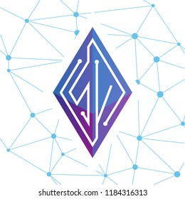 S V Initial letter block chain logo icon vector template. Looping mono line circuit letter on rhombus cube logo