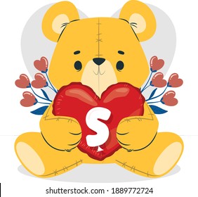 S, Valentine's day, cute bear, and alphabet.