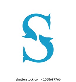 S vector logo icon designed as two dolphins playing with each other. Can be used for branding or logo design