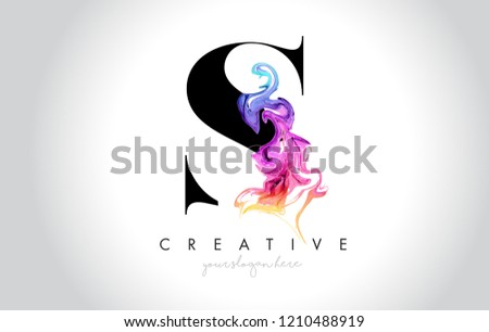 S Vibrant Creative Letter Logo Design with Colorful Smoke Ink Flowing Vector Illustration.