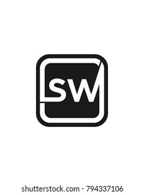 S W initial box letter logo template vector