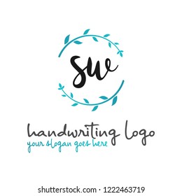 S W Initial handwriting logo vector