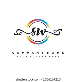 S W Initial handwriting logo vector