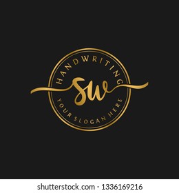 S W Initial handwriting logo vector