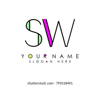 S & W initial minimalist logo template vector