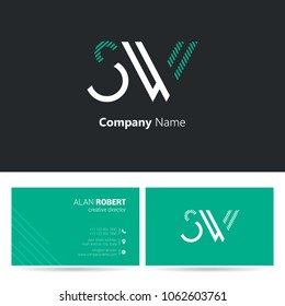 S & W joint logo stroke letter design with business card template
