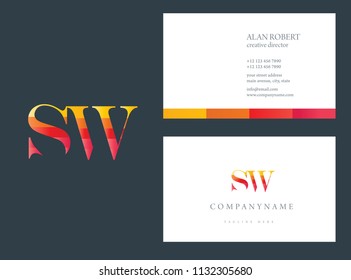 S and W multicolor letter joint logo design with business card template