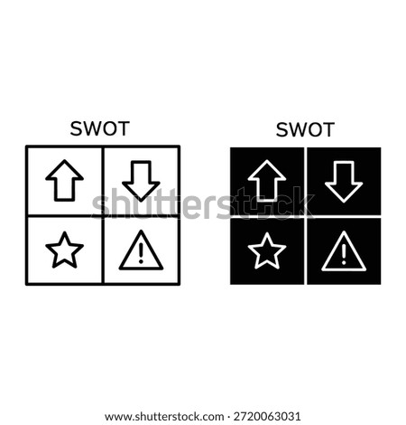 S W O T Analysis Diagrams with on White and Black Backgrounds SWOT analysis arrows star warning sign