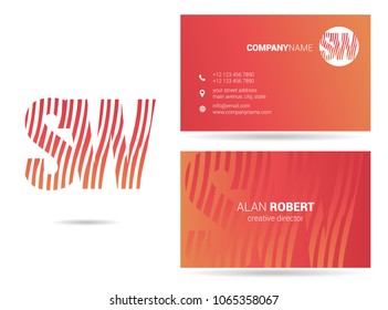 S & W waves line joint logo design with business card template