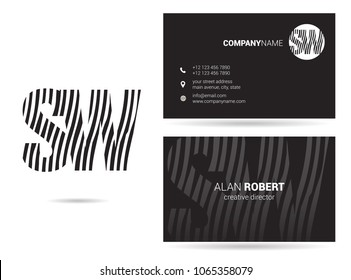 S & W waves line joint logo design with business card template