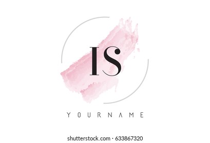 IS I S Watercolor Letter Logo Design With Circular Shape And Pastel Pink Brush.