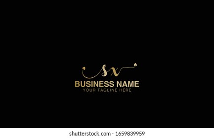  S X heart Unique Minimal Style golden and black gold  colour initial  logo vector design template 