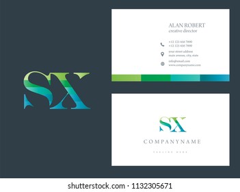 S and X multicolor letter joint logo design with business card template