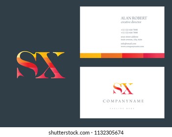 S and X multicolor letter joint logo design with business card template