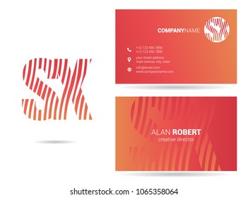S & X waves line joint logo design with business card template
