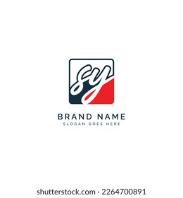 S, Y, SY Initial letter handwritten and signature vector image template in square shape logo
