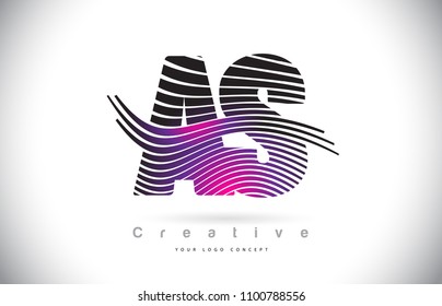 AS A S Zebra Texture Letter Logo Design With Creative Lines and Swosh in Purple Magenta Color Vector.