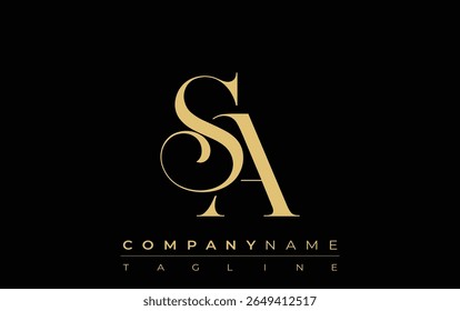 SA Abstract Creative Jewelry Logo. A stylish logo featuring golden monogram initials in an elegant and modern typography, perfect for branding