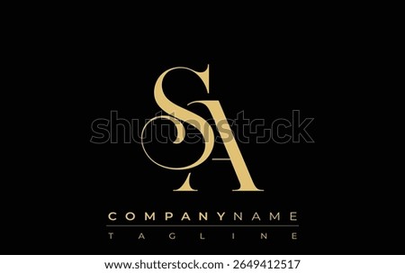 SA Abstract Creative Jewelry Logo. A stylish logo featuring golden monogram initials in an elegant and modern typography, perfect for branding