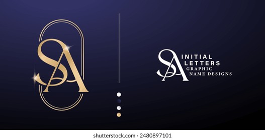 SA alphabet letter logos gold color with rounded corners creative company icon design template isolated for business cards, branding ads campaigns, letterpress, embroidery, cover invitations envelopes