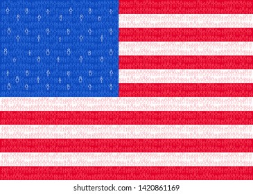 SA, American flag with stick people, citizens, conceptual graphic, crowd of red white stick and blue men and women, United States of America population