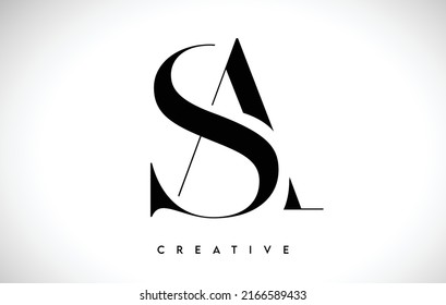 SA Artistic Letter Logo Design with Creative Serif Font in Black and White Colors Vector Illustration