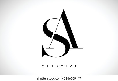 SA Artistic Letter Logo Design with Creative Serif Font in Black and White Colors Vector Illustration