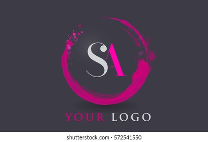 SA Circular Letter Brush Logo. Pink Brush with Splash Concept Design.