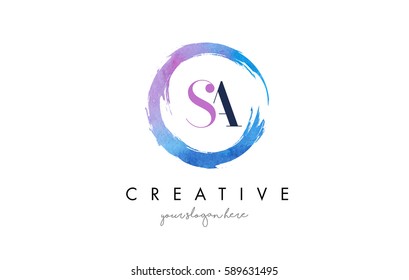 SA Circular Letter Brush Logo. Pink Brush with Splash Concept Design.