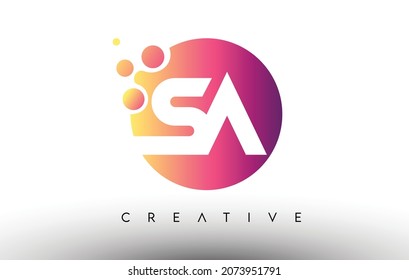 SA Dots Bubbles Letters in a Circle. SA Letter Design Logo with Purple Orange Colors Vector Illustration.