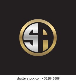 SA initial letters circle elegant logo golden silver black background