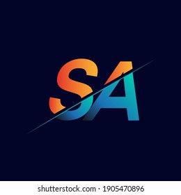 El logotipo inicial de la empresa de SA nombre color azul y naranja, diseño de logotipo simple y moderno.