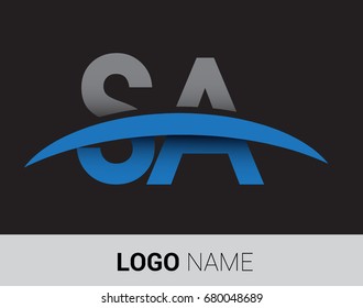 SA initial logo company name colored grey and blue swoosh design.