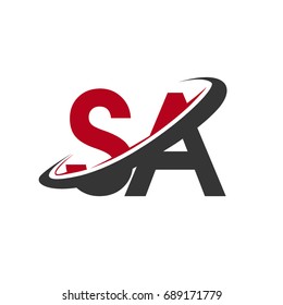 SA initial logo company name colored red and black swoosh design, isolated on white background. vector logo for business and company identity.