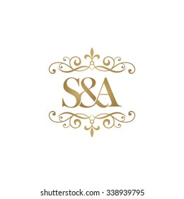 S&A Initial logo. Ornament ampersand monogram golden logo