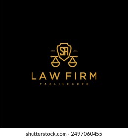 SA initial monogram for lawfirm logo with scales and shield luxury image